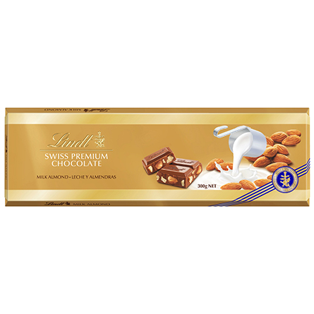 Шоколад Lindt Gold молочный с цельным миндалем 300г